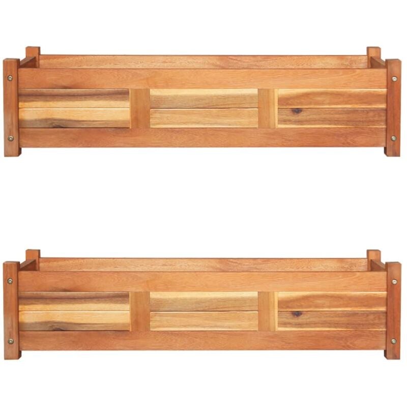 

vidaXL Arriates elevados de jardín 2 pzas madera acacia 100x30x25 cm - Marrón