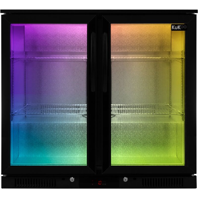 Kukoo - Arrière-Bar Réfrigéré de Porte Battante Double en Inox Noir - Réfrigérateur Pour Bar, Éclairage Multicolore Réglable Domestique Professionel