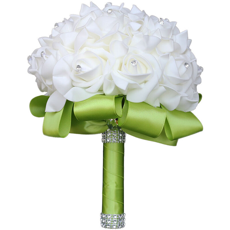 Gotrays - Arrivée de fleurs artificielles roses bouquet de mariage soie satin ruban champagne demoiselles d'honneur partie de mariée-vert