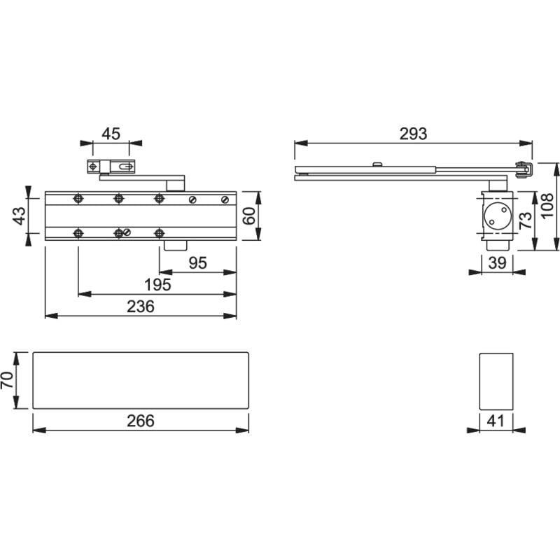 Arrone Fire Door Closer - Silver Arm/Cover AR5500-L-SSS/SSS - Grey