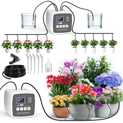 Arrosage Automatique interieur,Kit Arrosage Automatique,Systeme Arrosage automatique avec 15M Tuyau,kit d'arrosage goutte à goutte Arrosage des plantes d'intérieur pour 20 plantes en pot