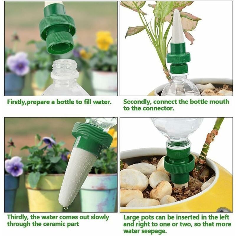 Arrosage automatique pour plantes en céramique avec pics d'arrosage automatique pour fleurs et goutte-à-goutte, système d'arrosage pour intérieur et