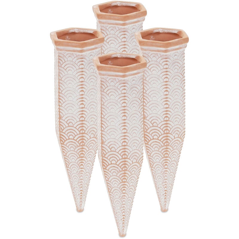 Relaxdays - Arrosage en terre cuite, lot 4, bouteilles pet 1,5 l, intérieur (chambre) & extérieur (balcon), marron/blanc