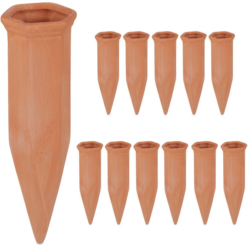 Relaxdays - Arrosage en terre cuite, lot de 12, bouteilles pet 1,5 l, intérieur (chambre) et extérieur (balcon), marron