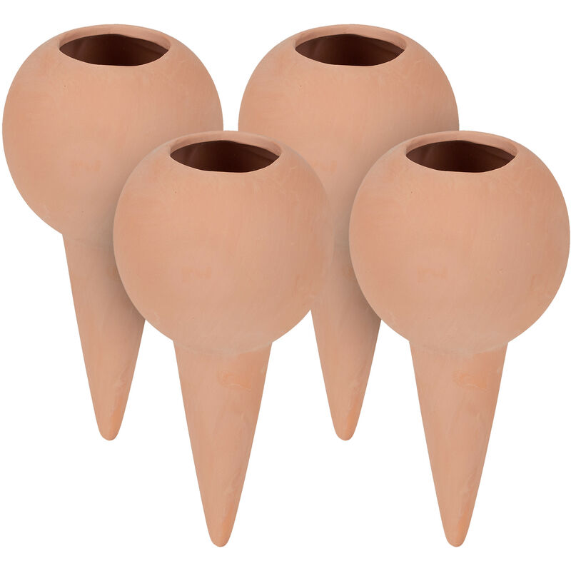 Relaxdays Arrosage en terre cuite, lot de 4, bouteilles PET 1,5 L, pour intérieur (chambre) & extérieur (balcon), marron