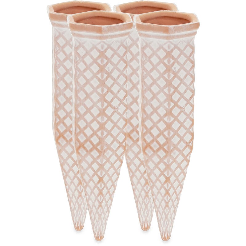 Relaxdays - Arrosage en terre cuite, lot de 4, bouteilles pet 1,5 l, intérieur (chambre) et extérieur (balcon), marron