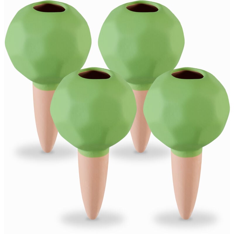 Relaxdays - Arrosage en terre cuite, lot de 4, diamètre : 6 cm, pour l'intérieur ou l'extérieur, marron et vert