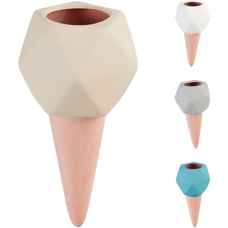 Relaxdays - Arrosage en terre cuite, lot de 4, h x d : 18,5 x 9 cm, intérieur (chambre) et extérieur (balcon), multicolore