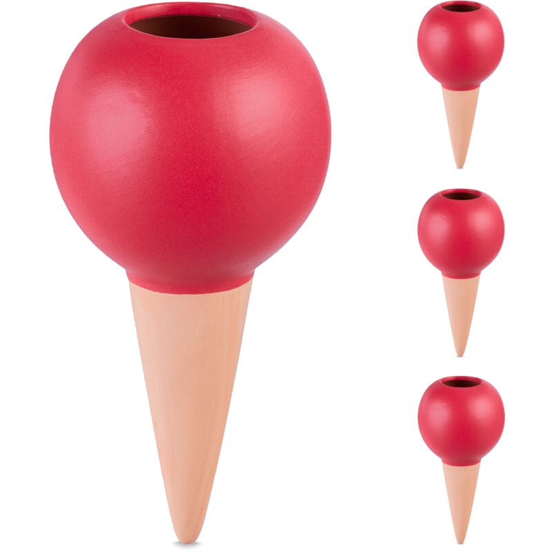 Relaxdays - Arrosage en terre cuite, lot de 4, pour bouteilles 1,5 l, pour plantes d'intérieur, marron et rouge
