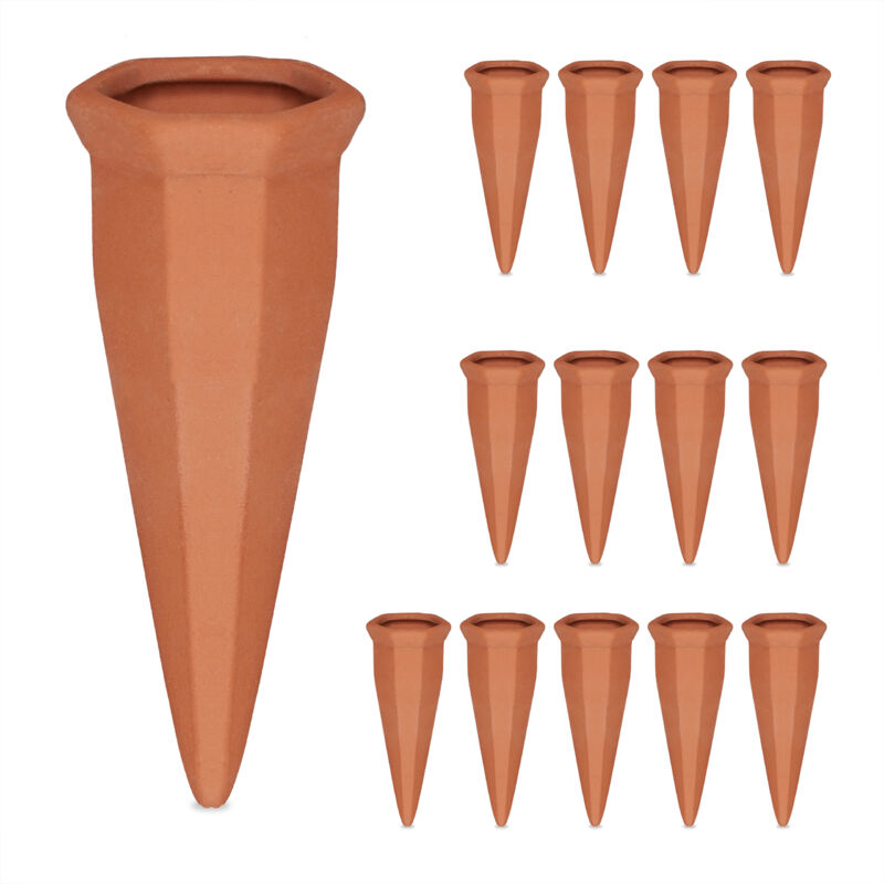 Arrosage en terre cuite, lot pratique de 14, pour bouteilles pet 1,5 l, pour intérieur et extérieur, marron - Relaxdays