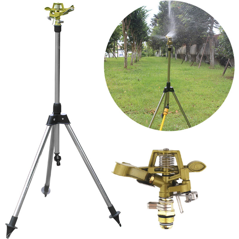 Arroseur à impact sur base de trépied rétractable, arroseur d'eau robuste en alliage de zinc pour cour, pelouse, jardin, rotation de 0 à 360°,