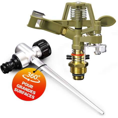 Arroseur automatique 24m – Irrigation pour grandes pelouses et vergers – Embout de pulvérisation 360° inclus – Surface d'irrigation 450 m²
