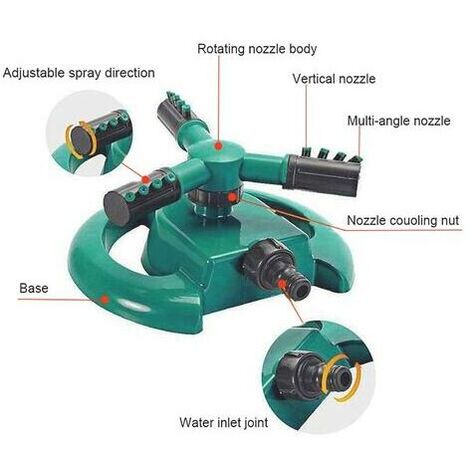 Arroseur Automatique, Arroseur de Jardin, - Arrosage Pelouse Automatique Matériel d'arrosage Rotation Automatique à 360° - Vert