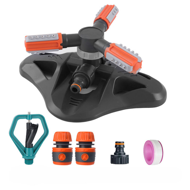 Arroseur de jardin, irrigation automatique par aspersion de pelouse rotative à 360 ° à 3 bras pour les sites de jardin de pelouse