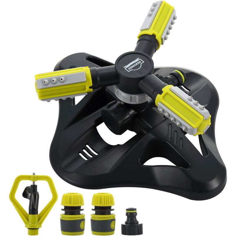 Arroseur d'eau de Jardin, Irrigation Automatique Rotative à 360°de la Pelouse,3 Bras Rotatifs Réglables pour Les Légumes à Fleurs Végétales,2 Buses