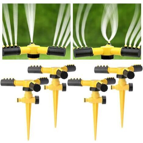 Arroseurs de Pelouse 4 Pièces, Arroseur de Jardin Rotatif à 360 ° Irrigation Automatique, Arroseurs réglables pour Pelouse, Plantes, Fleurs, Légumes, Grandes Surfaces Jusqu'à 80 m²