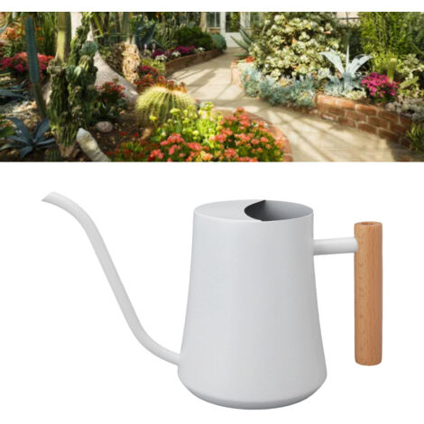 [Arrosoir] Arrosoir Petit Retrovintage en Acier Inoxydable avec Manche Bois 1000ML Blanc pour Plantes d'Intérieur et d'Extérieur