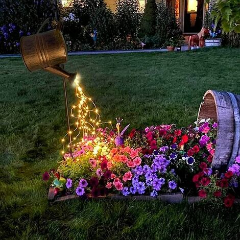 Arrosoir décoratif pour jardin - Lampes de douche extérieures - Sculptures étanches - Accessoires ornement étoile solaire LED fil de cuivre - Lampe décorative à suspendre (avec support)