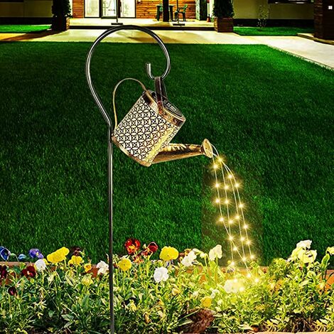 Arrosoir lumineux solaire à LED pour extérieur - Étanche - Design creux - Décoration rétro en métal - Pour table de jardin, terrasse, cour, allée (avec support)-KoleZy