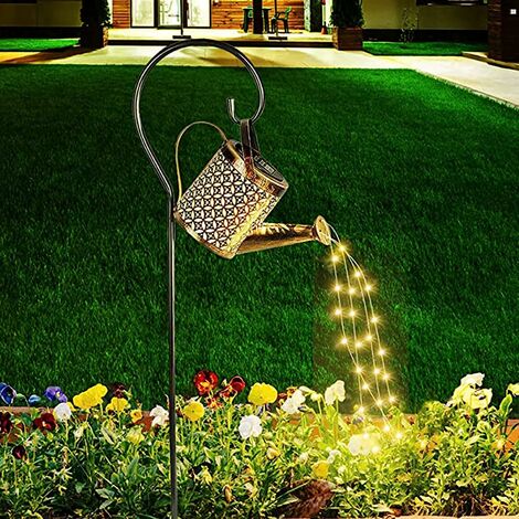 Arrosoir lumineux solaire à LED pour extérieur - Étanche - Design creux - Décoration rétro en métal - Pour table de jardin, terrasse, cour, allée (avec support),——Ephé