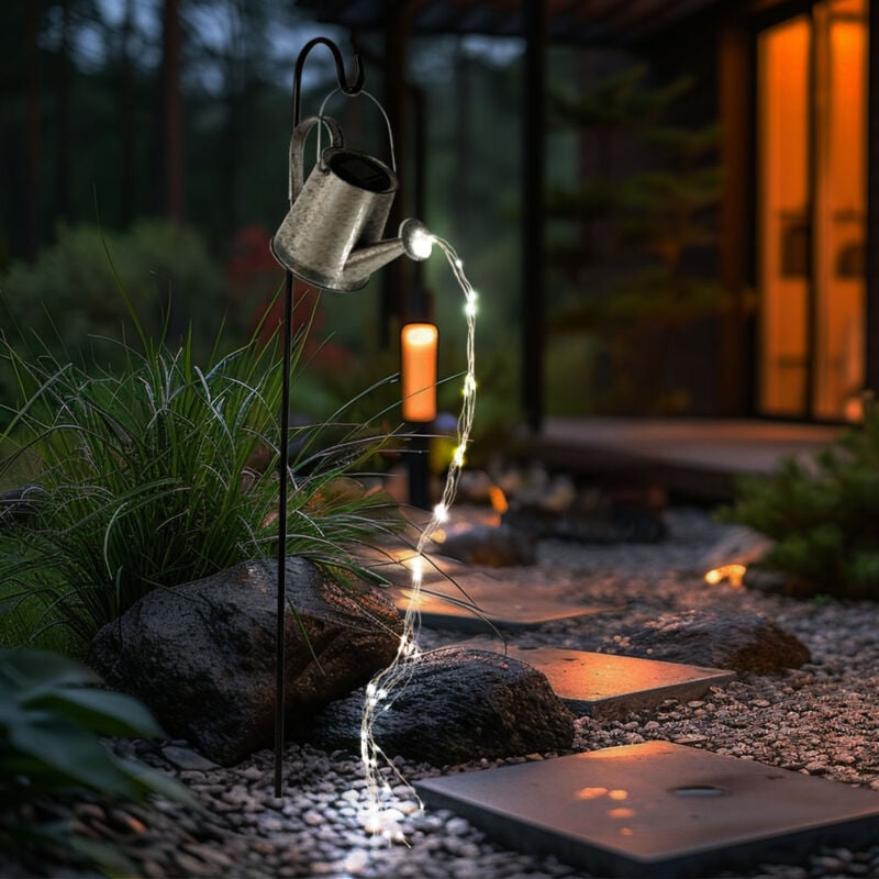 Arrosoir solaire lampe solaire décoration de jardin piquet arrosoir lumière extérieure, métal noir argent, 24x led LxlxH 32x32x90 cm