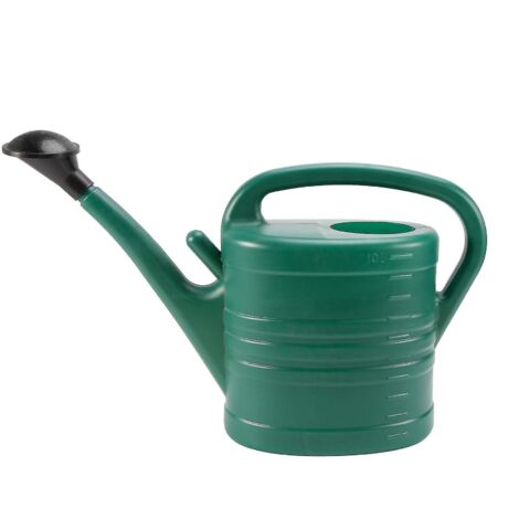 Arrosoir vert de 10 litres (2 gallons) pour jardin et fleurs, avec poignée et long bec.