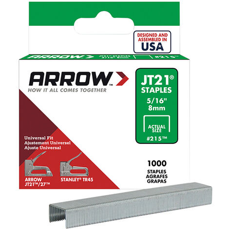 Arrow A215 JT21 T27 Staples 8mm ( 5/16in) (Box 5000) ARRJT21516