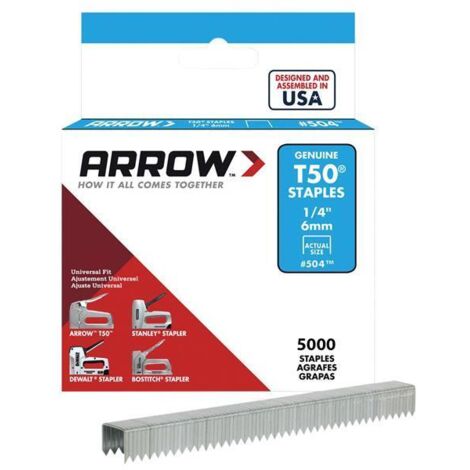 Arrow A504IP T50 Staples 6mm (1/4in) (Bulk Pack 5000) ARRT5014IP