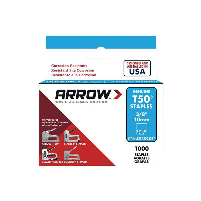 A506SS1 T50 Staples Stainless Steel 506SS 10mm (3/8in) (Box 1000) ARRT5038SS - Arrow