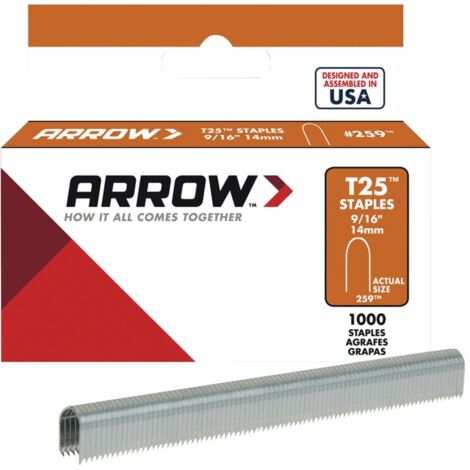 Arrow T25 14mm (9/16 inch) Round Crown Staples – Pack of 1000 for Heavy-Duty Stapling and Upholstery