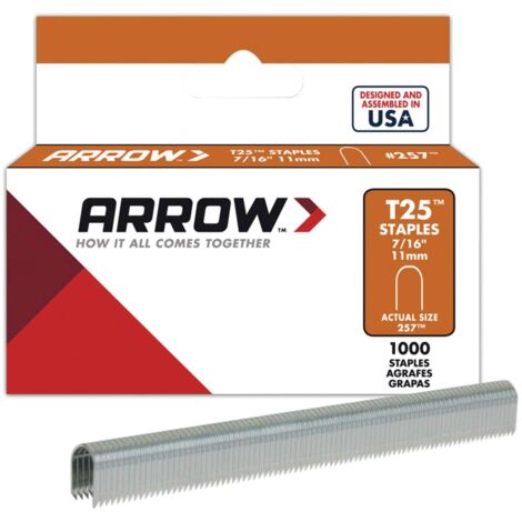 Arrow T25 Round Crown Staples, 11mm (7/16 inch), Pack of 1000