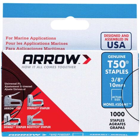 Arrow T50M Monel Staples 10mm (3/8 inch), Rust-Proof Marine-Grade, Pack of 1000