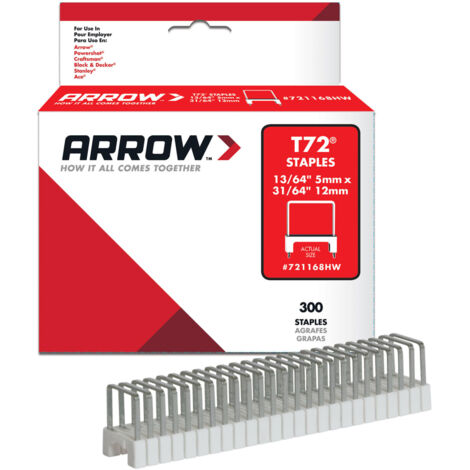 Arrow T72 Clear Insulated Staples, 5 x 12mm (13/64 x 31/64 inches), Pack of 300