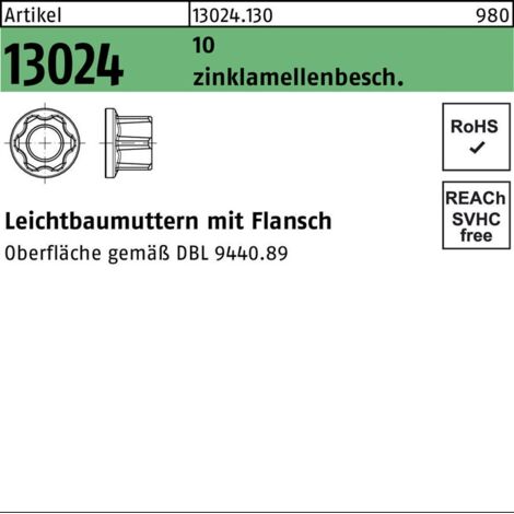 ART 13024 Leichtbaumutter 10 M 16 x 1,5 flZnnc-L flZn S 300 Stk