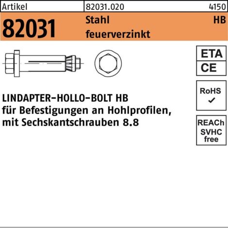 ART 82031 LINDAPTER-Hollo-Bolt St./8.8 HB 16-Größe 1 feuerverzinkt S