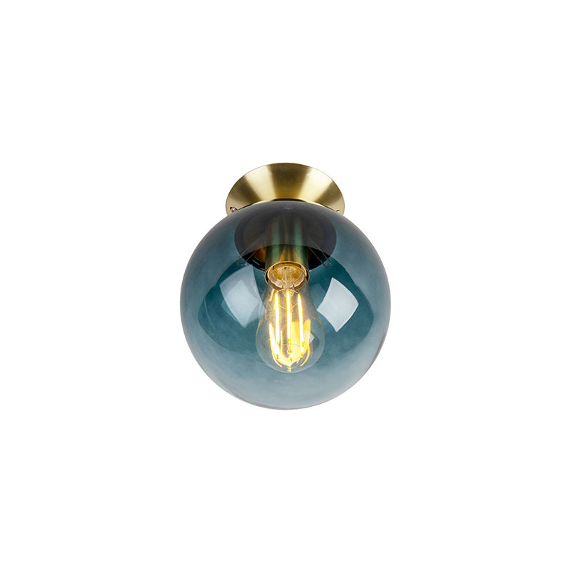 Art Deco Ceiling Light Brass with Ocean Blue Glass - Pallon