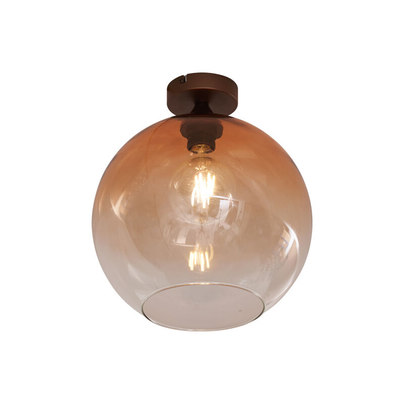 Qazqa Art Deco Ceiling Lamp Dark Bronze With Brown Glass - Sandra