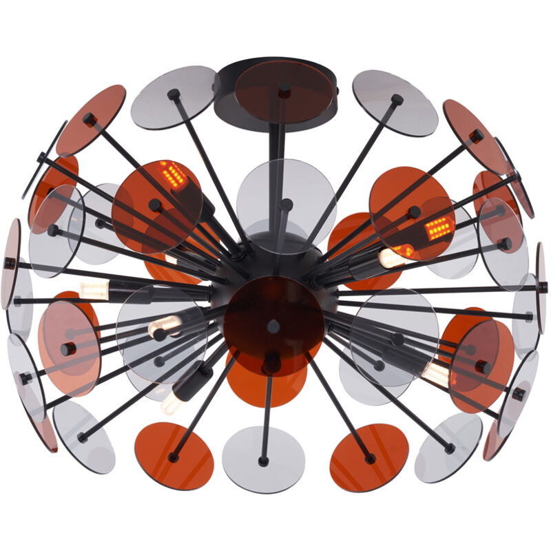 Qazqa - Art Deco Ceiling Light Black With Amber And Smoke - Atomic