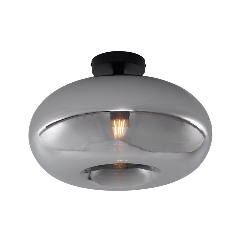 Qazqa Art Deco Ceiling Light Black With Smoke Glass 40cm - Busa