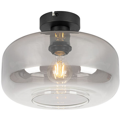 Art Deco Ceiling Light Black with Smoke Glass - Bizle