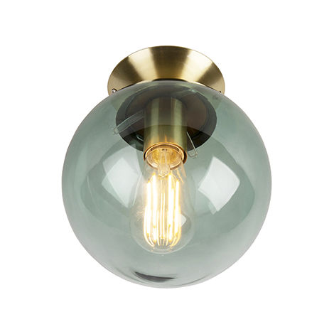 QAZQA Art Deco Ceiling Light Brass with Green Glass - Pallon