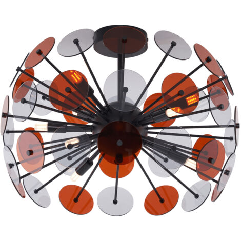 Art-Deco-Deckenleuchte Schwarz mit Bernstein und Rauchglas - Atomic