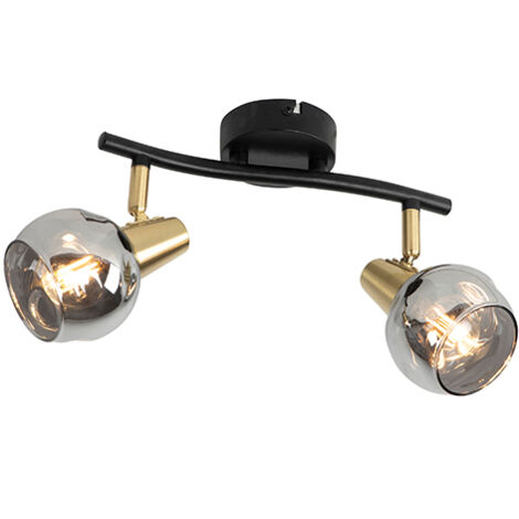 Art Deco Deckenleuchte schwarz mit Rauchglas 2-Licht - Vidro