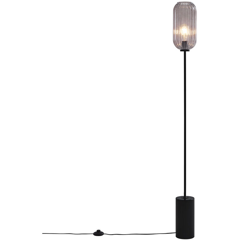 Art Deco Floor Lamp Black with Smoke Glass - Rid