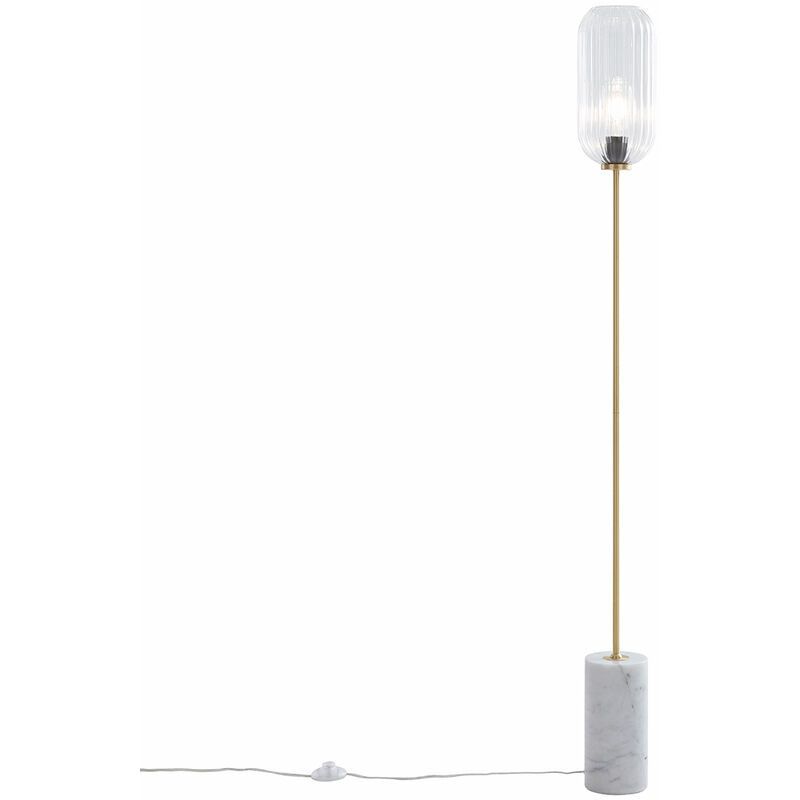 Art Deco Floor Lamp Brass with Clear Glass - Rid