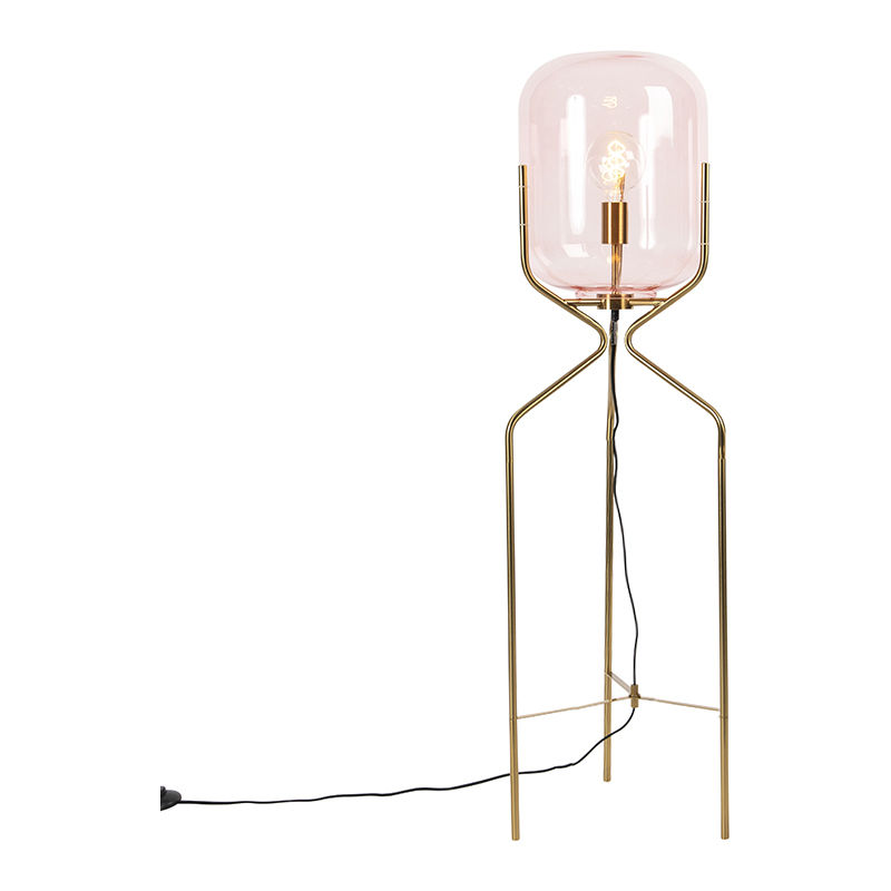 Art Deco floor lamp brass with pink glass - Bliss