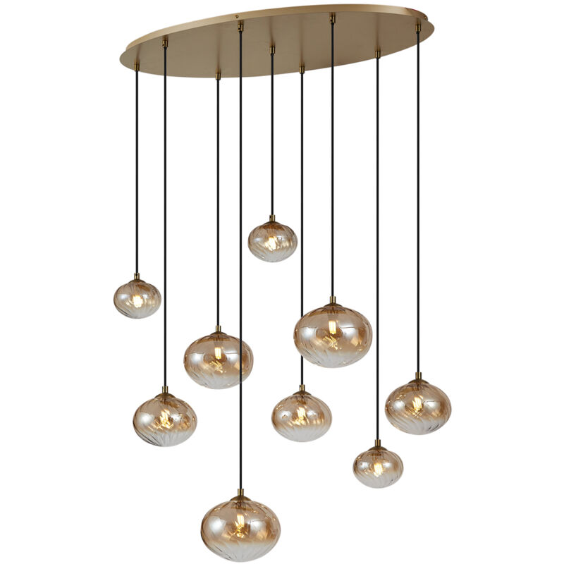 Qazqa Art-deco-hängelampe Gold Mit Bernsteinfarbenem Glas 9-flammig - Jia