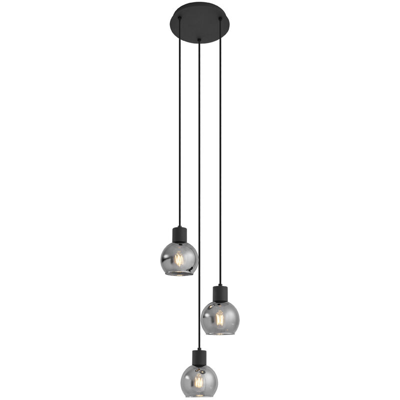 Art Deco Pendant Light Black with Smoke Glass Round 3-Light - Vidro