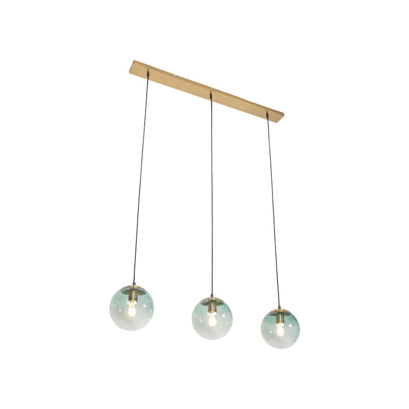 Art Deco hanging lamp brass with green glass 3-light - Pallon Mezzi