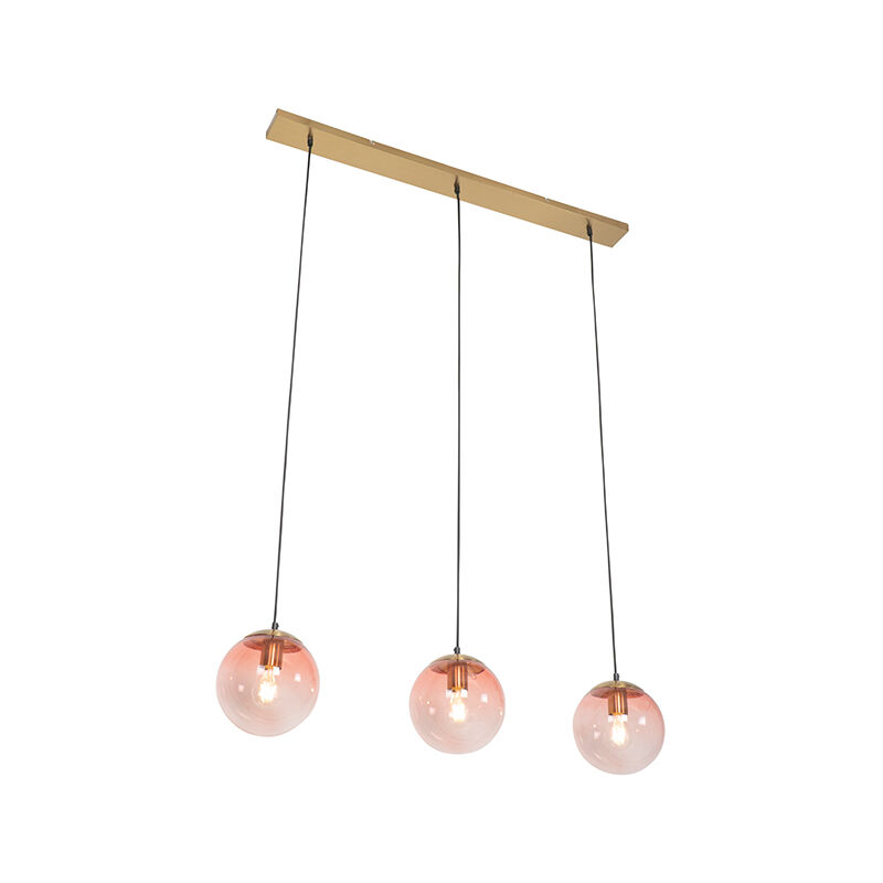 Art Deco hanging lamp brass with pink glass 3-light - Pallon Mezzi